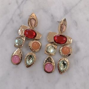 NWOT Gold Statement Earrings with Colored Stones